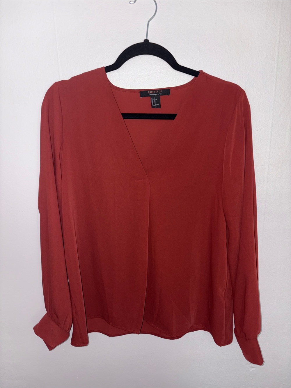 Forever 21 Rusty Red V-Neck Long Sleeve Blouse